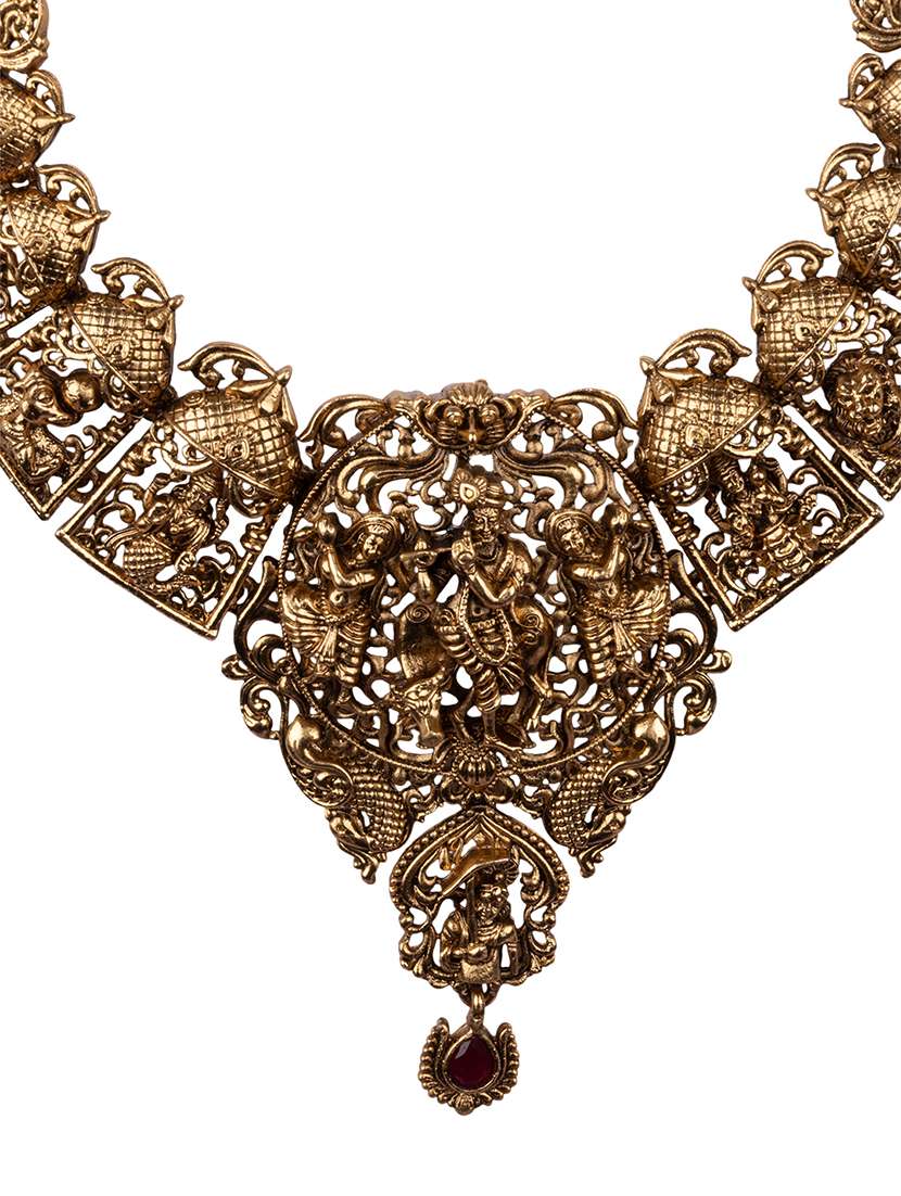 women gold plated necklace and earring set - 22404102 -  Standard Image - 1