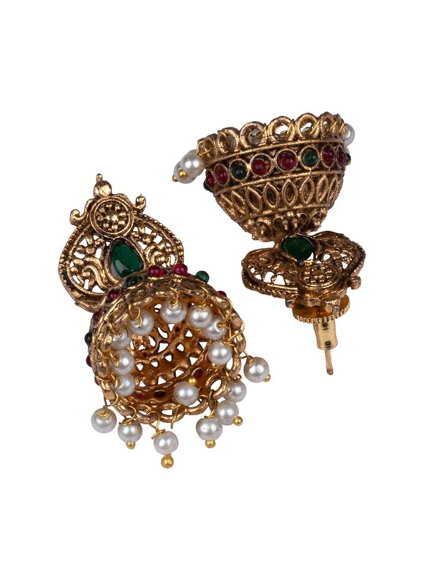 women gold plated necklace and earring set - 22404102 -  Standard Image - 4