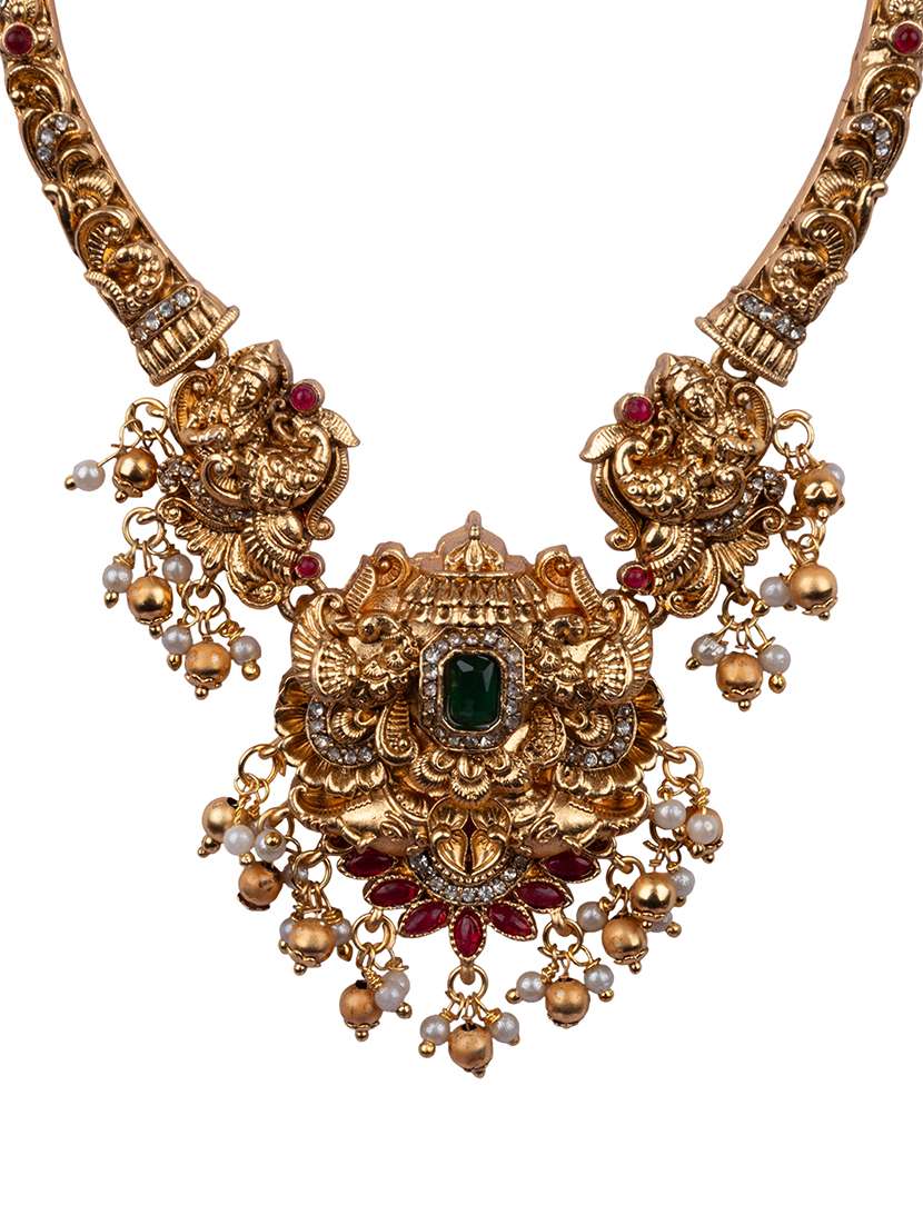 women indian temple golden necklace set - 22404103 -  Standard Image - 1