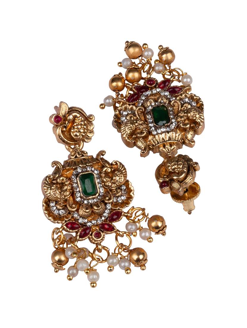 women indian temple golden necklace set - 22404103 -  Standard Image - 4