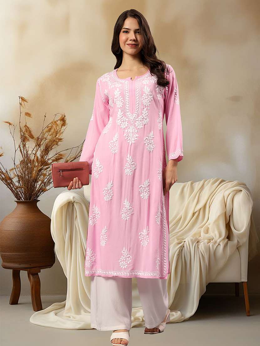 women chikankari long sleeve straight kurta - 22404115 -  Standard Image - 1