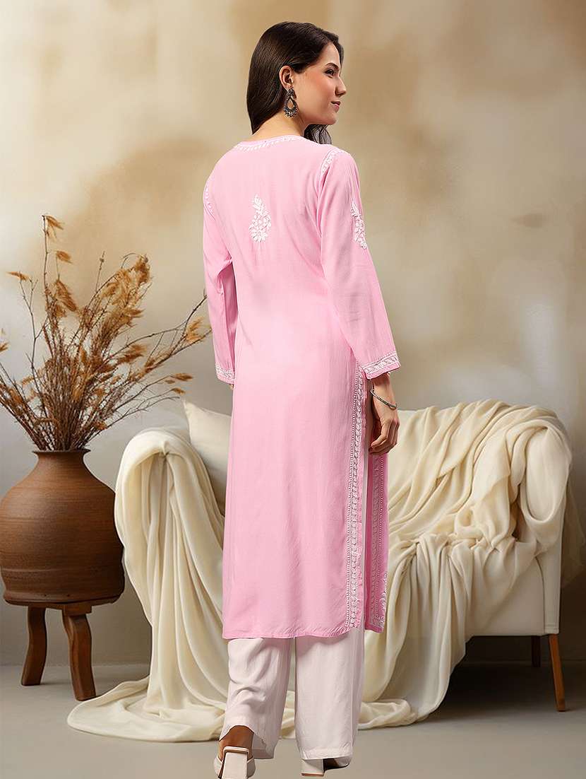 women chikankari long sleeve straight kurta - 22404115 -  Standard Image - 4