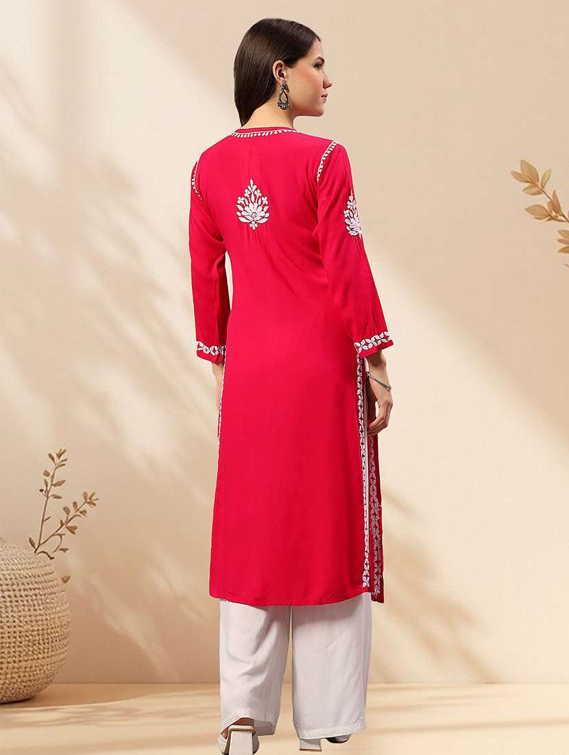 women chikankari long sleeve straight kurta - 22404116 -  Standard Image - 4