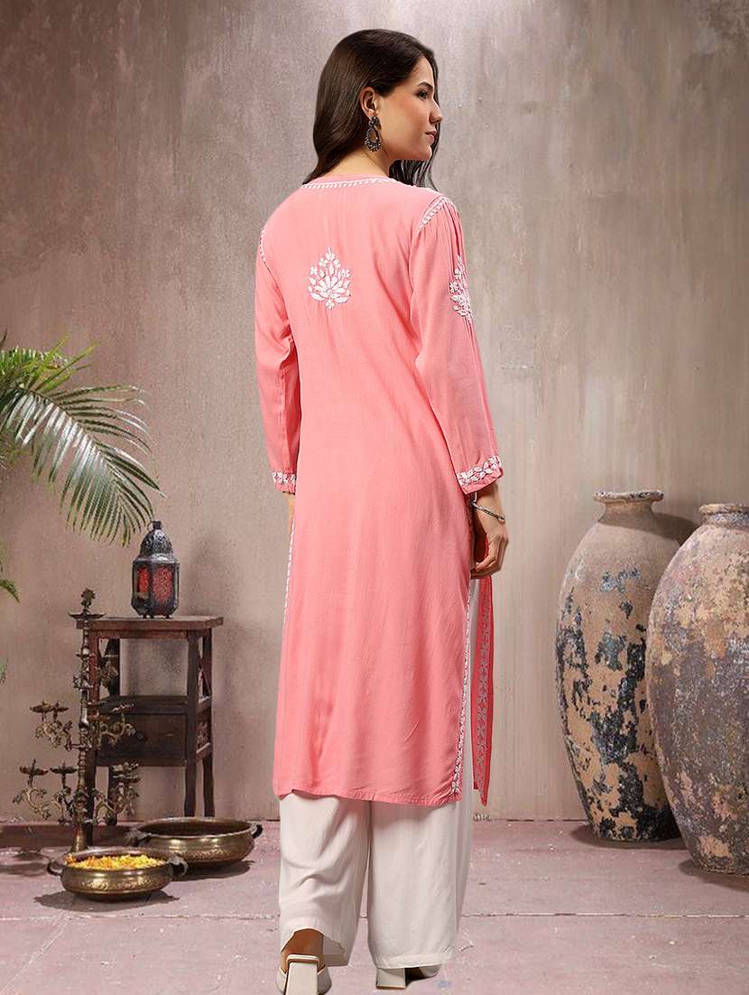 women chikankari long sleeve straight kurta - 22404120 -  Standard Image - 4