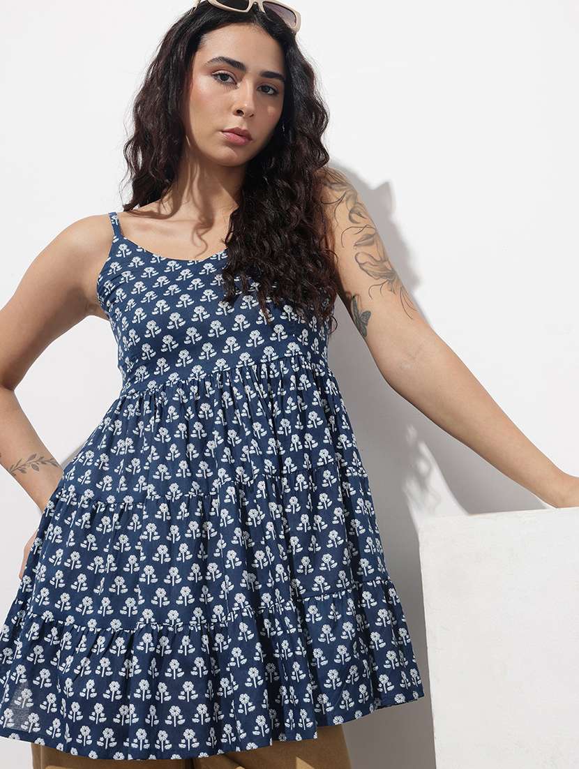 women printed shoulder strap flared kurti - 22404200 -  Standard Image - 4