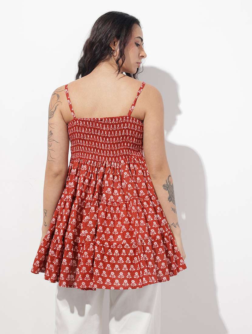 women printed shoulder strap flared kurti - 22404201 -  Standard Image - 4