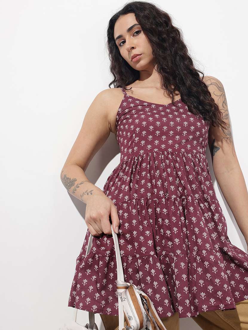 women printed shoulder strap flared kurti - 22404202 -  Standard Image - 4