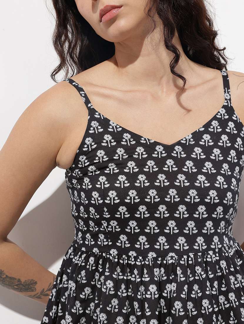 women printed shoulder strap flared kurti - 22404204 -  Standard Image - 1