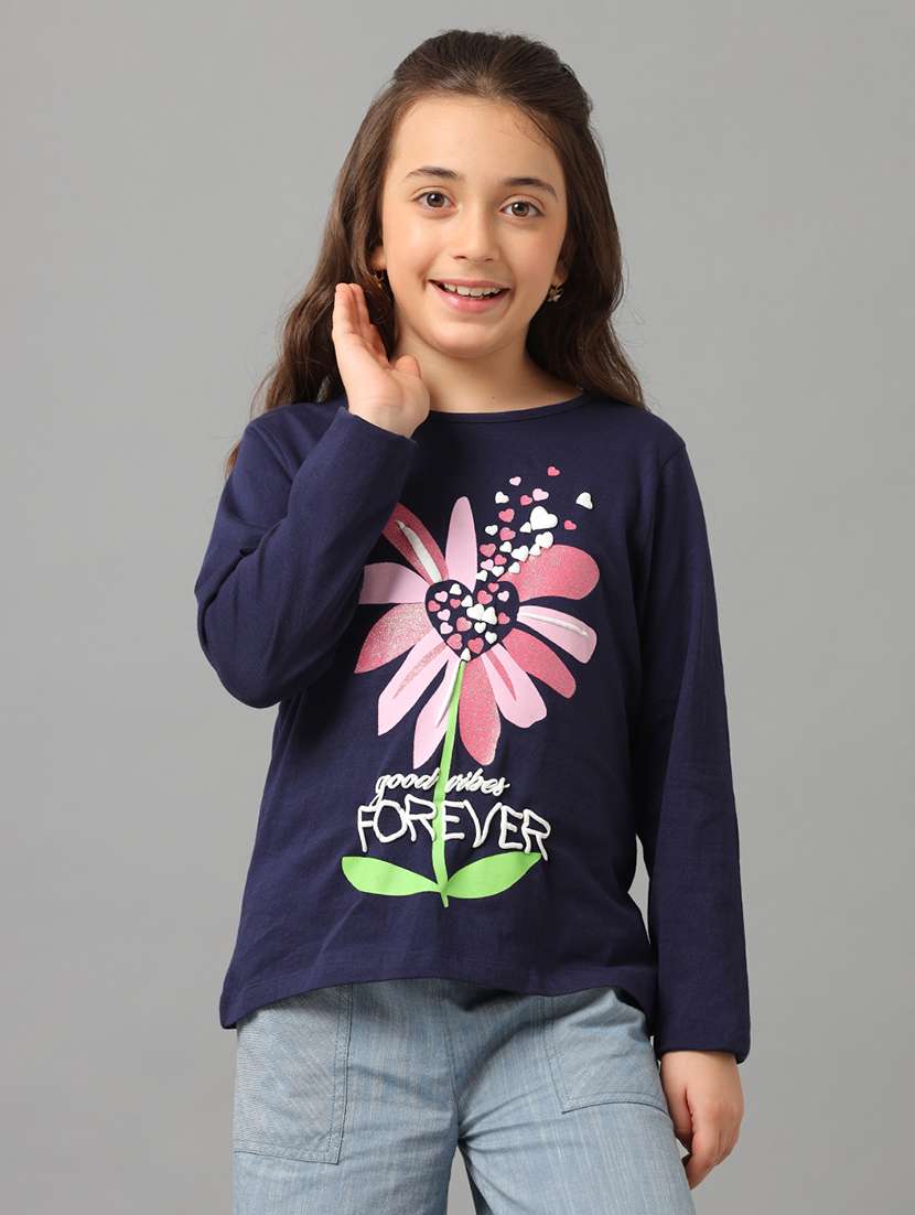 girls navy blue cotton jersey tees tee