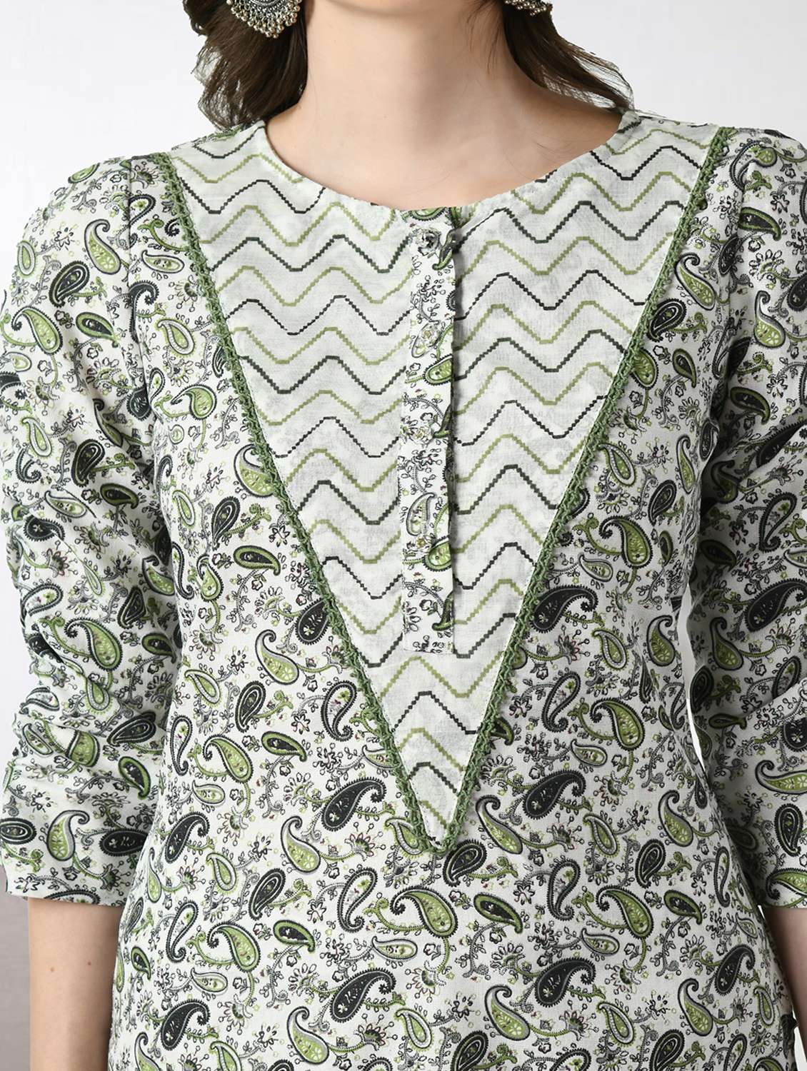 women paisley three quarter sleeve kurta pant with dupatta set - 22404309 -  Standard Image - 1
