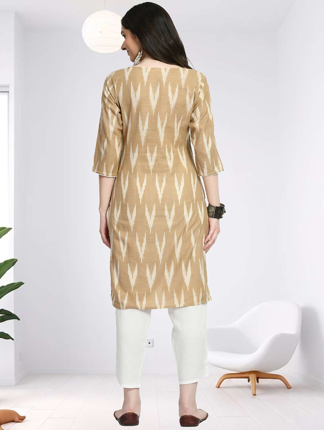 women printed three quarter sleeve kurta pant set - 22404311 -  Standard Image - 4