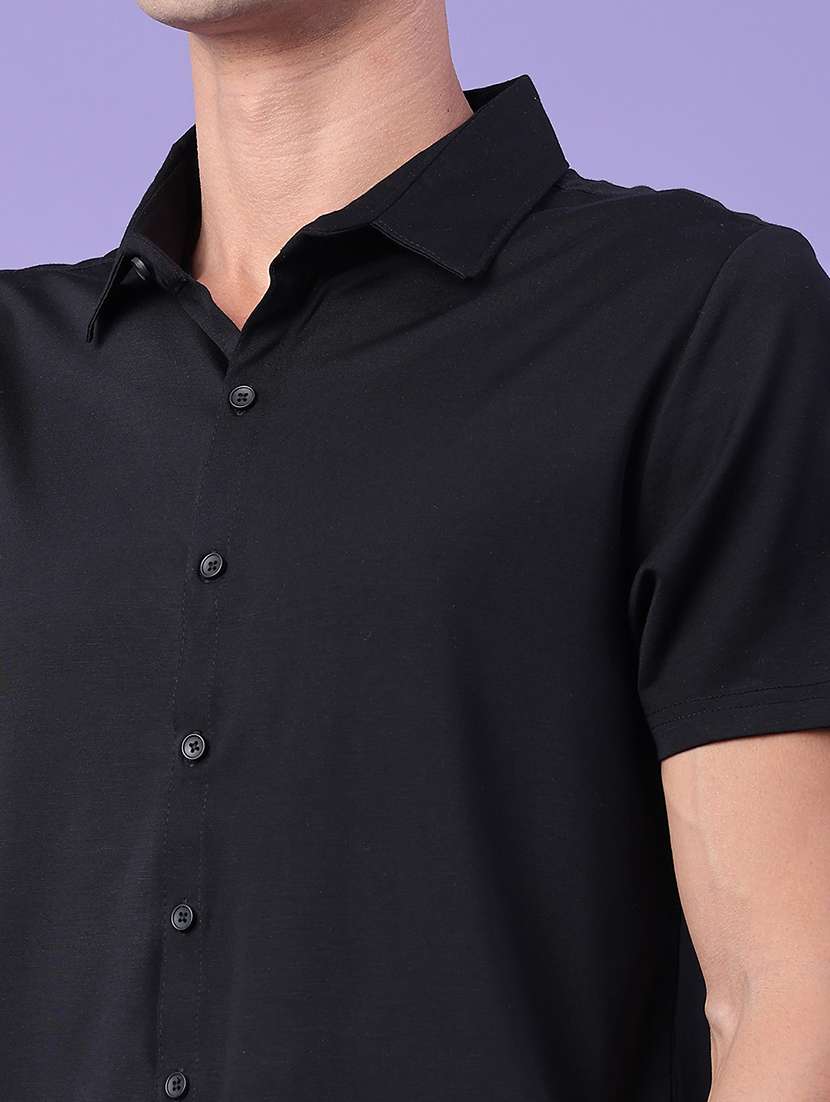 men solid short sleeve slim fit casual shirt - 22404931 -  Standard Image - 1