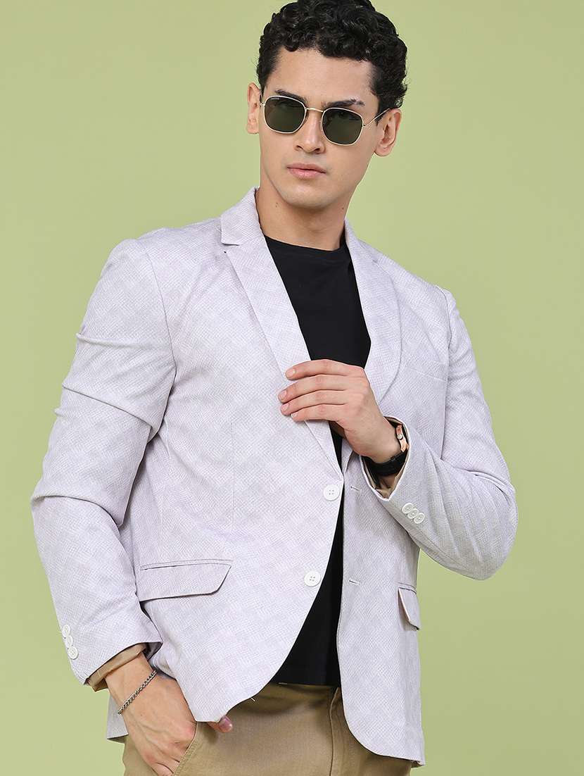 men self design single breasted formal blazer