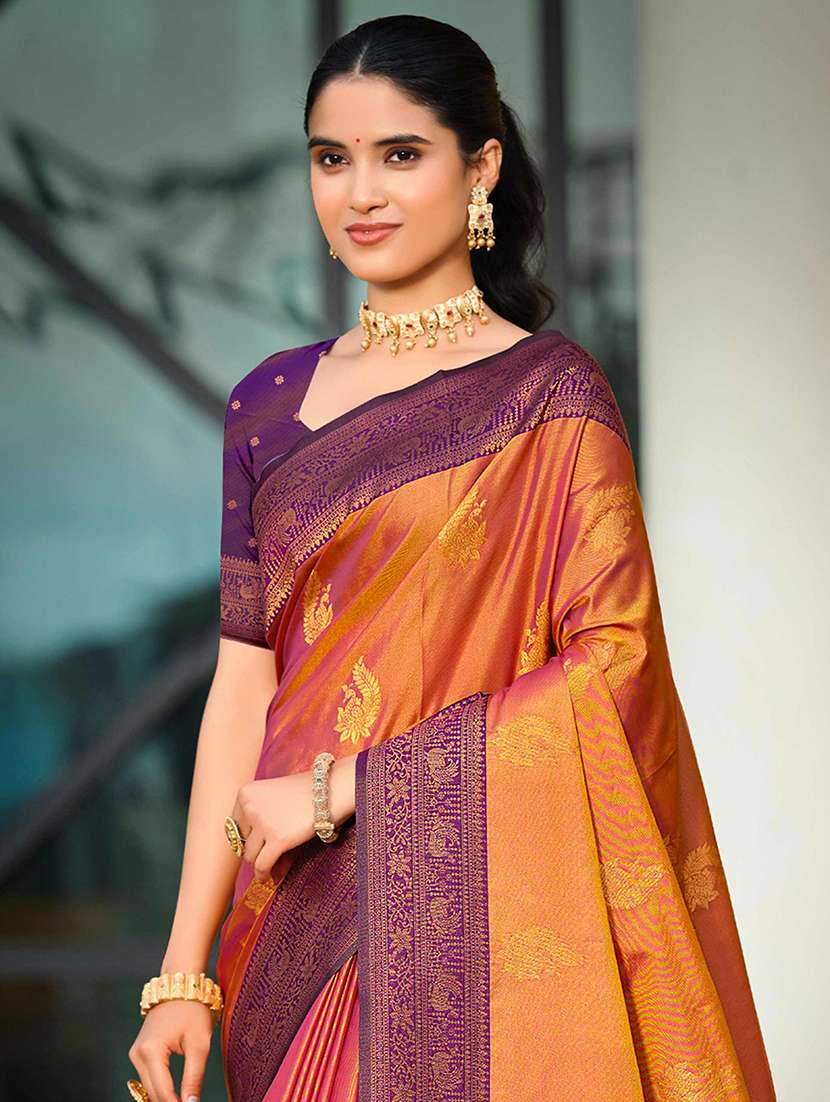 Women Self Design Bordered Saree With Blouse - 22405405 -  Standard Image - 1