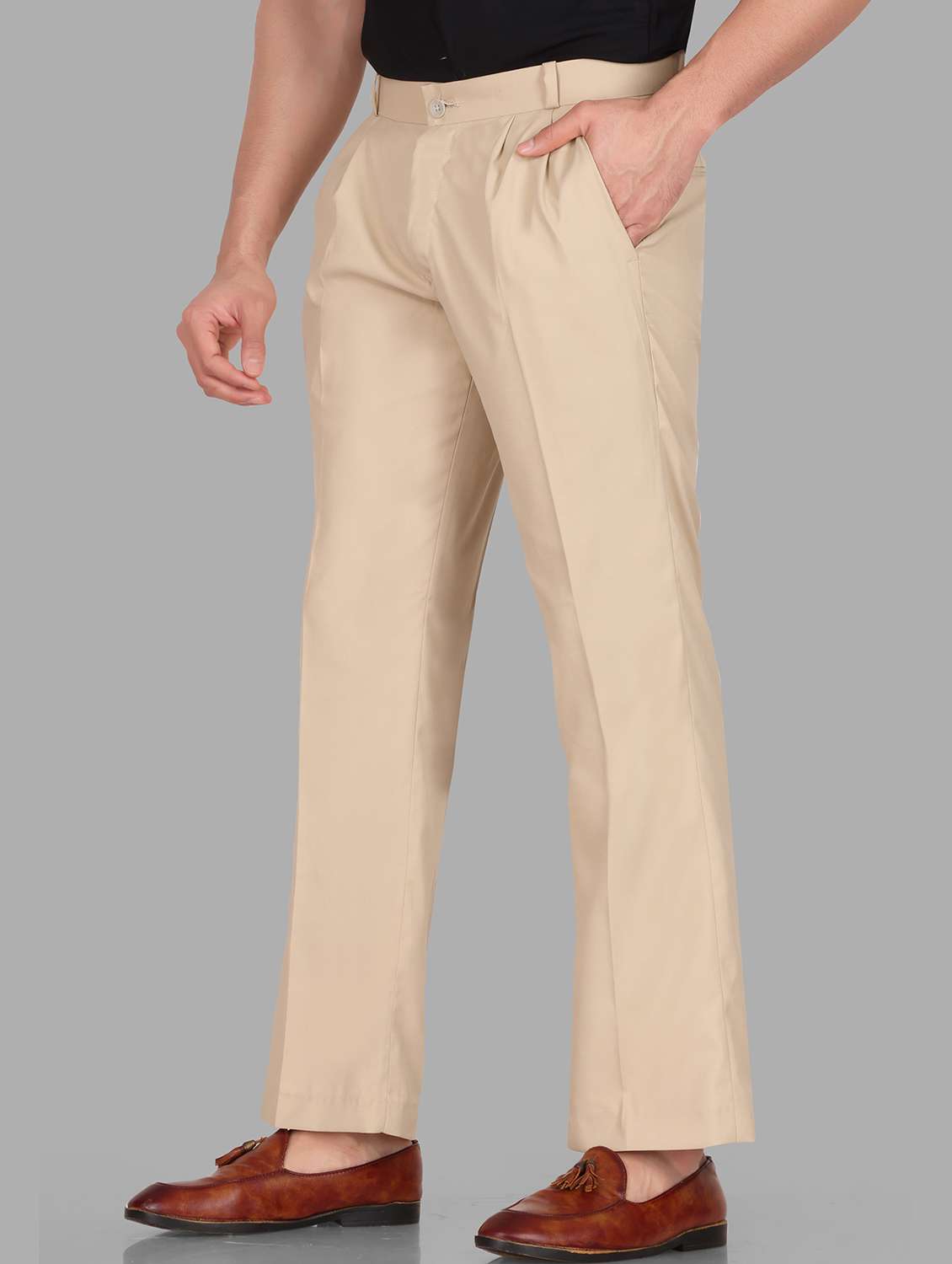 men khaki lycra blend wide leg trouser - 22406509 -  Standard Image - 1