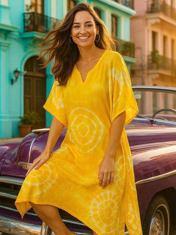 women tie & dyed kimono sleeve kaftan dress - 22406616 -  Standard Image - 1