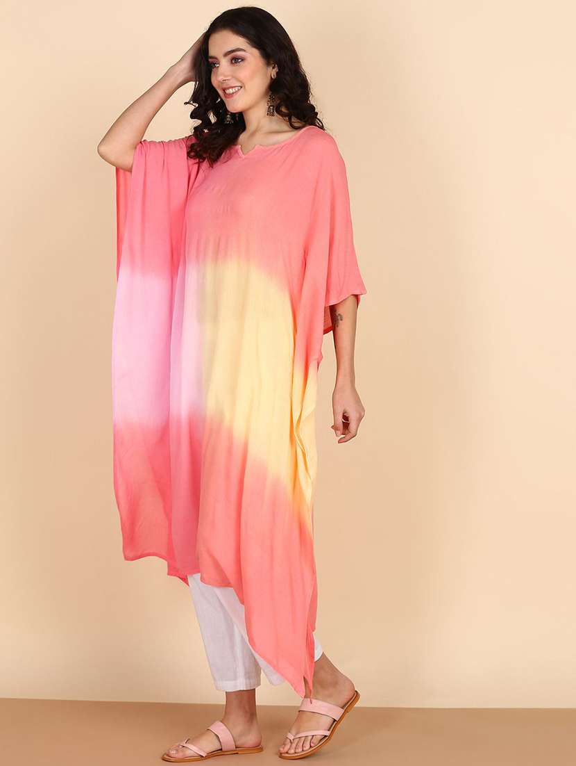 women tie & dyed kimono sleeve kaftan kurta - 22406621 -  Standard Image - 4