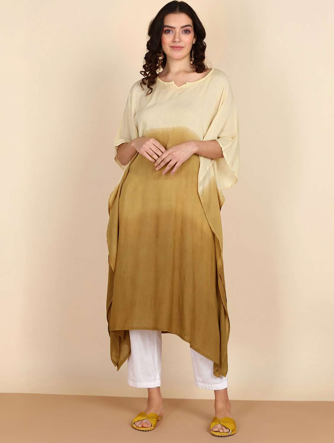 women tie & dyed kimono sleeve kaftan kurta - 22406622 -  Standard Image - 1