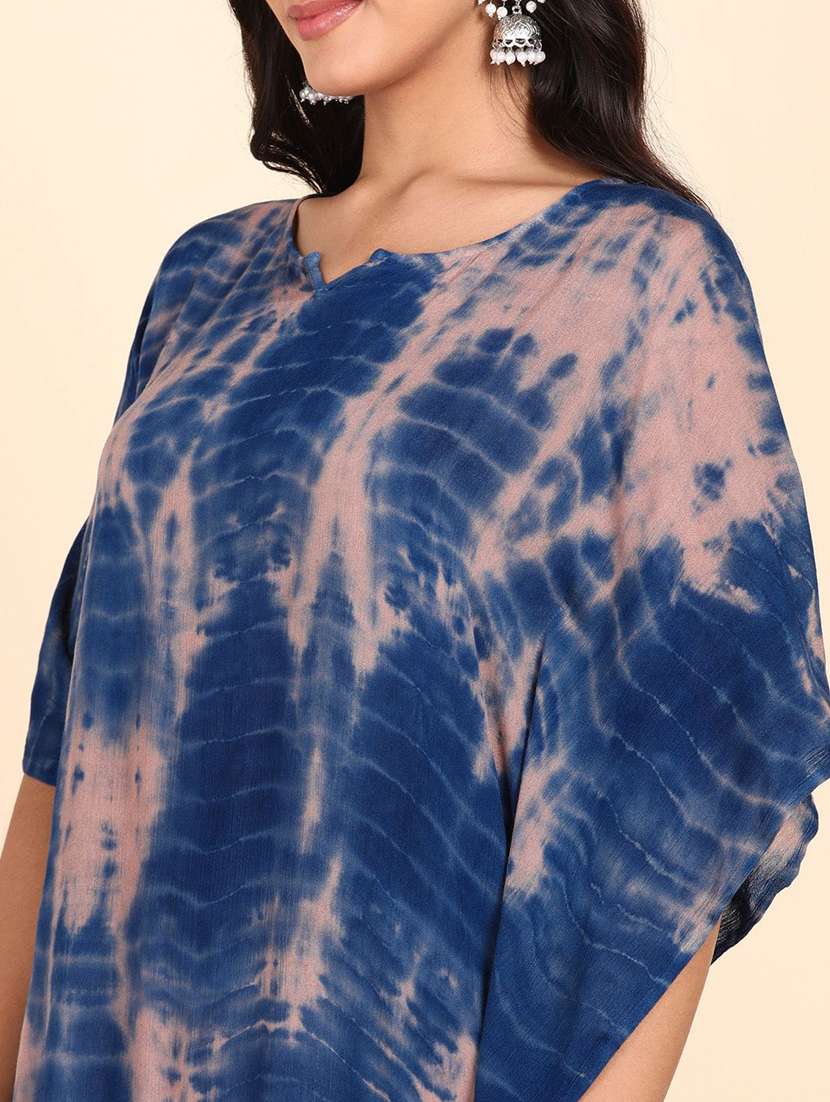 Women Tie & Dyed Kimono Sleeve Kaftan Kurta - 22406643 -  Standard Image - 1