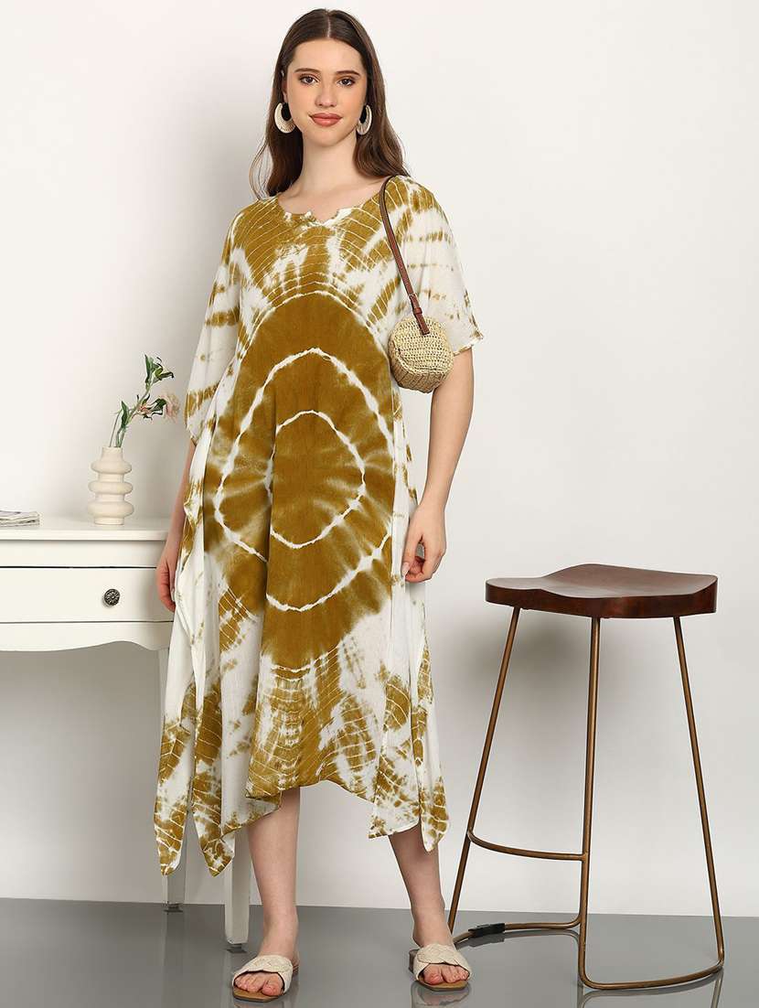 women tie & dyed kimono sleeve kaftan dress