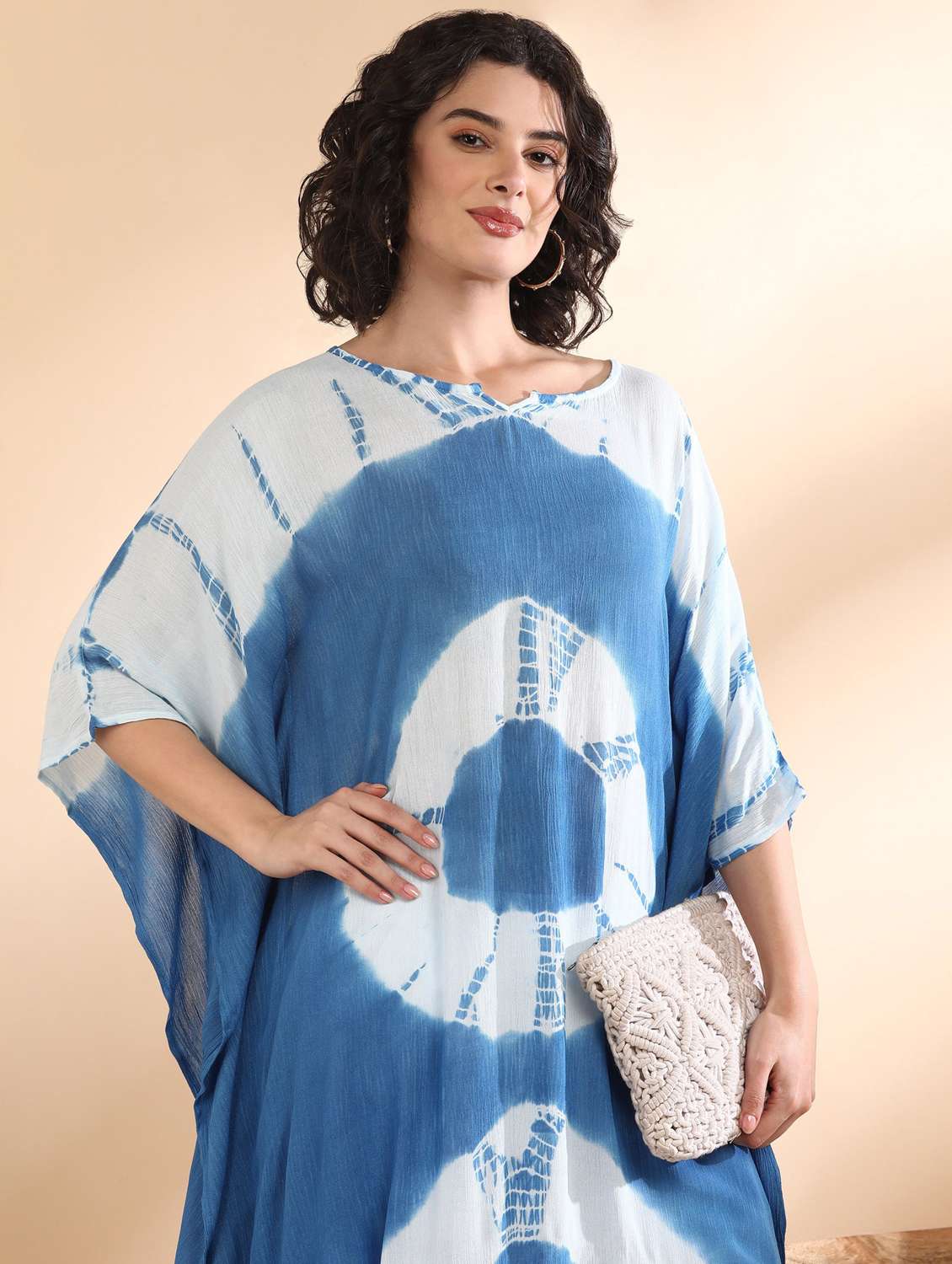 women printed blue crepe null kaftan - 22406736 -  Standard Image - 1