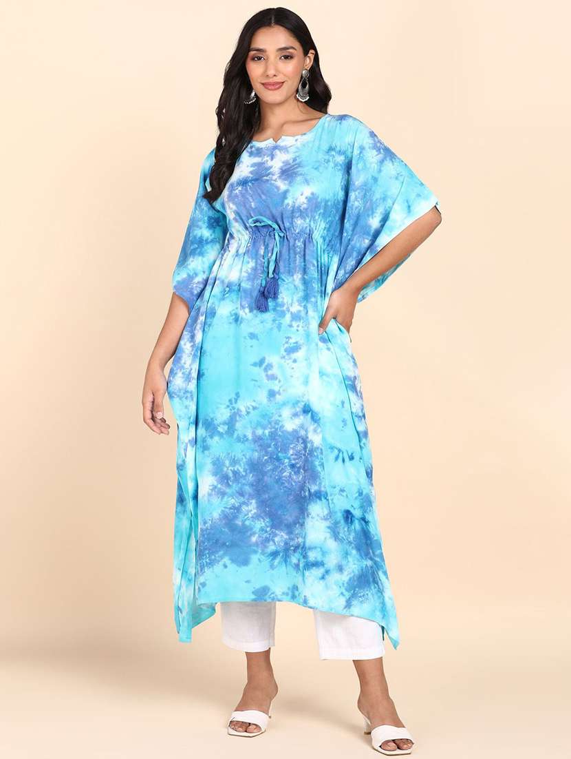 women tie & dyed kimono sleeve kaftan kurta - 22406785 -  Standard Image - 1