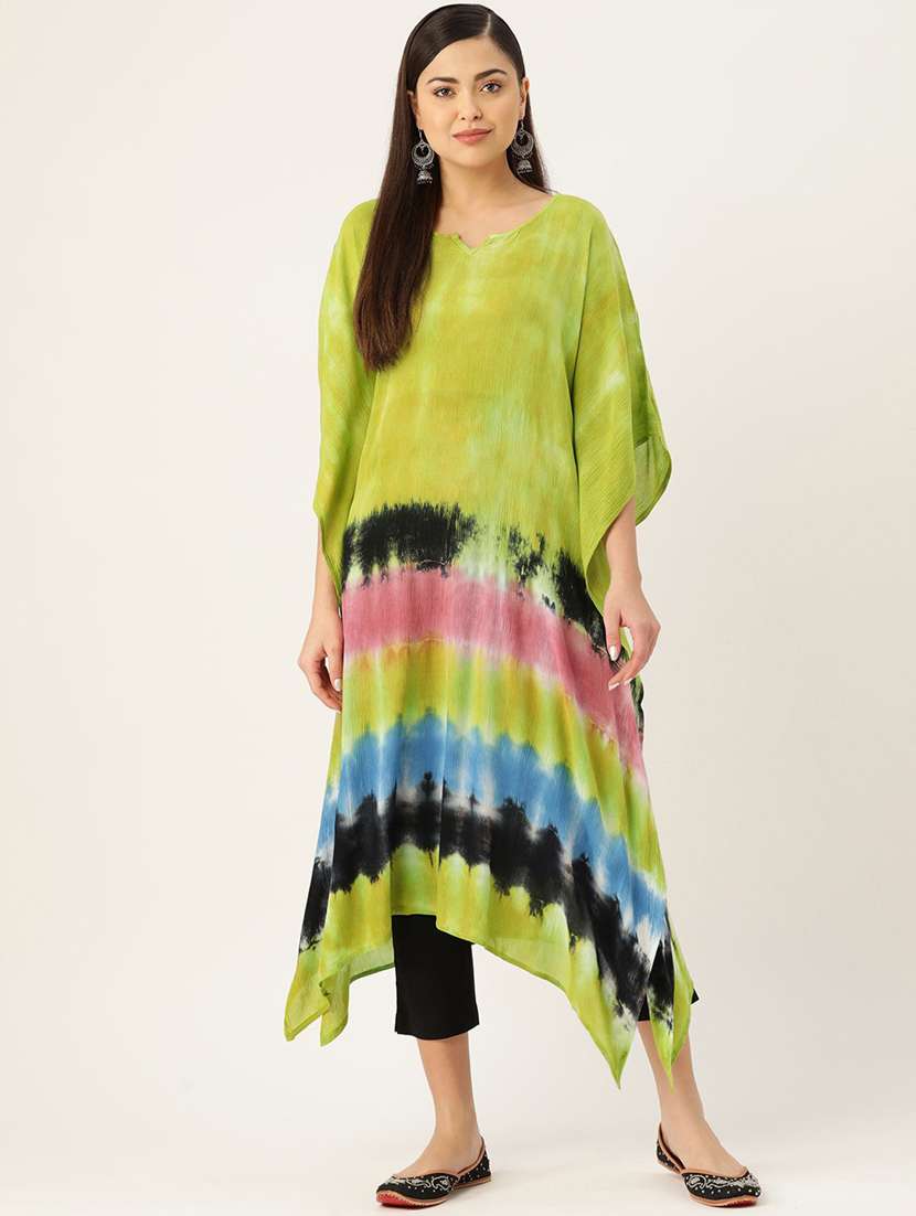 Women Tie & Dye Printed Kimono Sleeve Kaftan Kurta - 22406821 -  Standard Image - 1