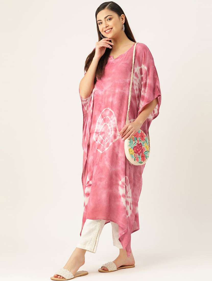 women tie & dye printed kimono sleeve kaftan kurta - 22406822 -  Standard Image - 1