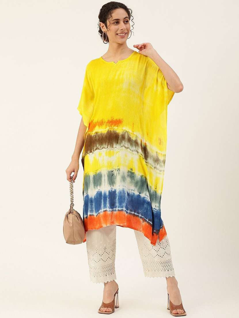 women tie & dye printed kimono sleeve kaftan kurta - 22406824 -  Standard Image - 1
