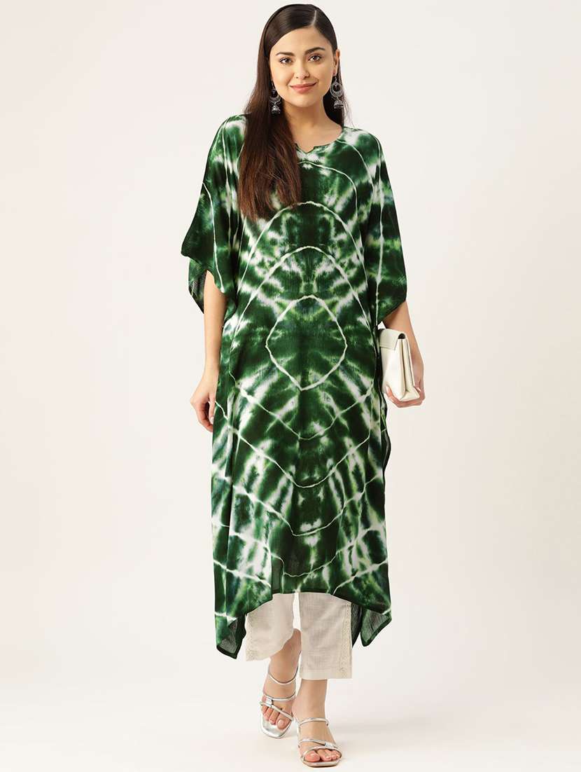 Women Tie & Dye Printed Kimono Sleeve Kaftan Kurta - 22406835 -  Standard Image - 1