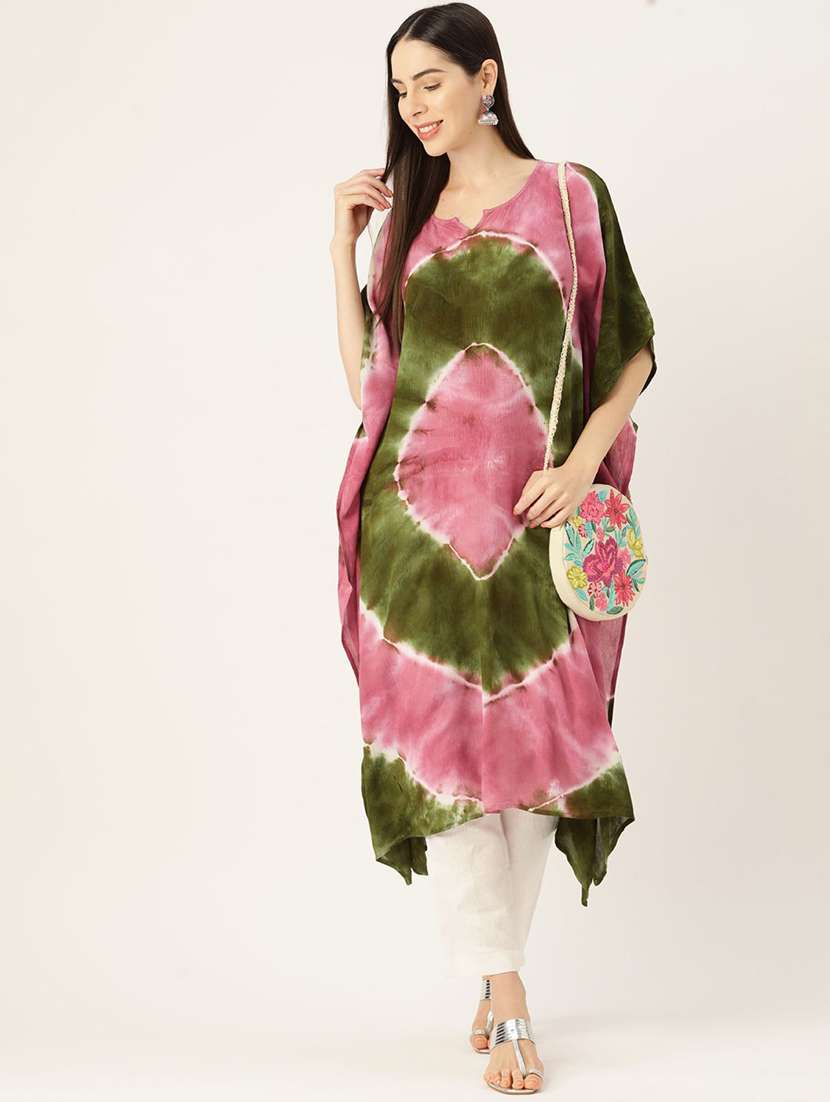 women tie & dye printed kimono sleeve kaftan kurta - 22406839 -  Standard Image - 1