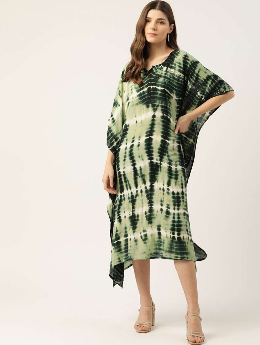 women tie & dye printed kimono sleeve kaftan kurta