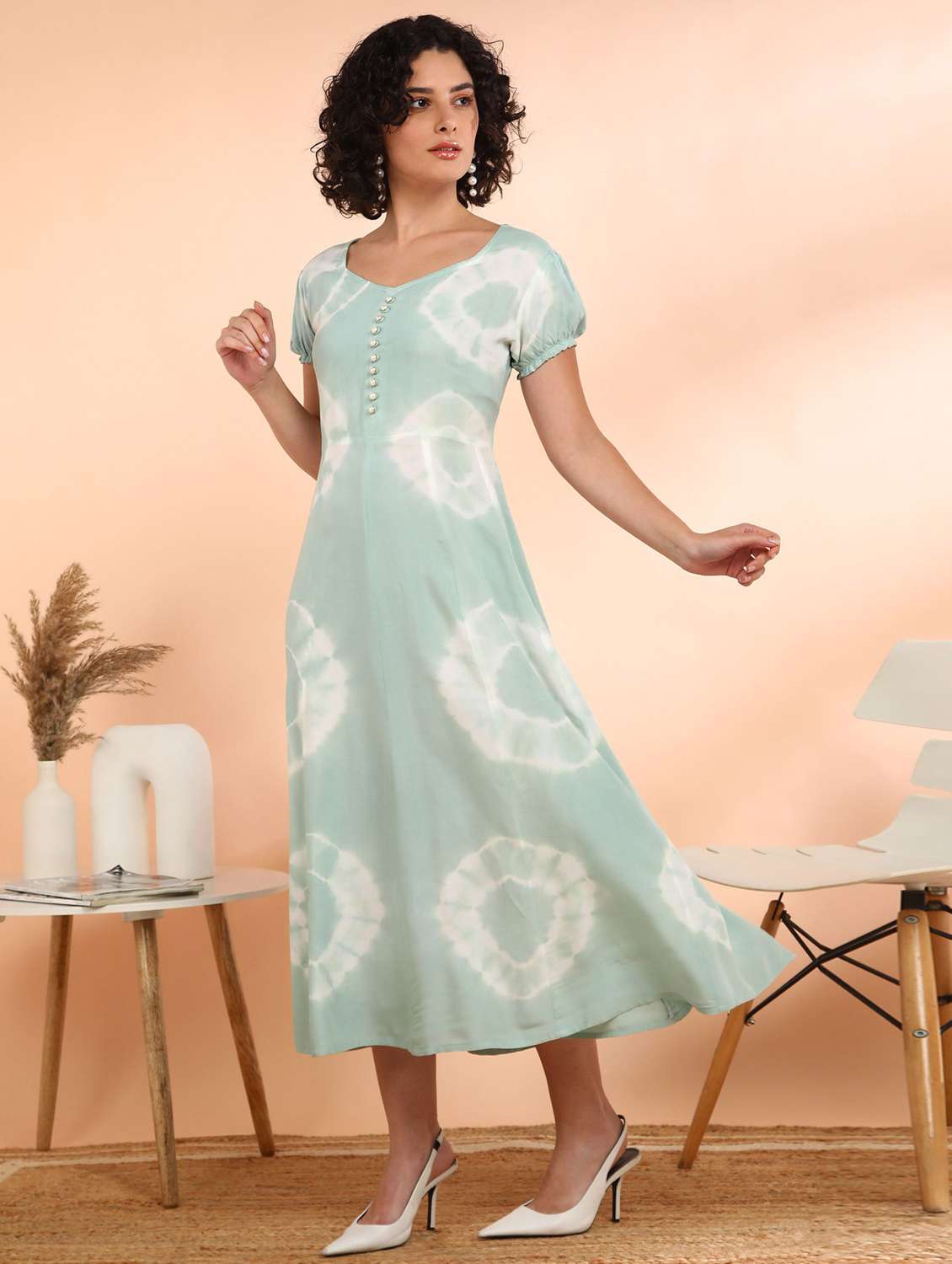 women tie & dye printed puff sleeve ethnic dress - 22406854 -  Standard Image - 1