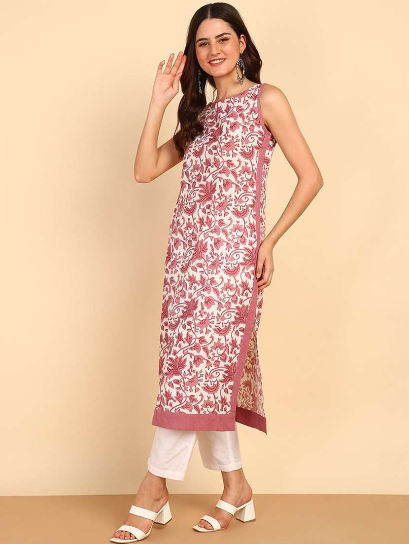 women floral printed sleeveless straight kurta - 22406870 -  Standard Image - 4