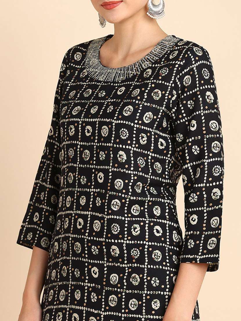 women printed three quarter sleeve straight kurta - 22406874 -  Standard Image - 1