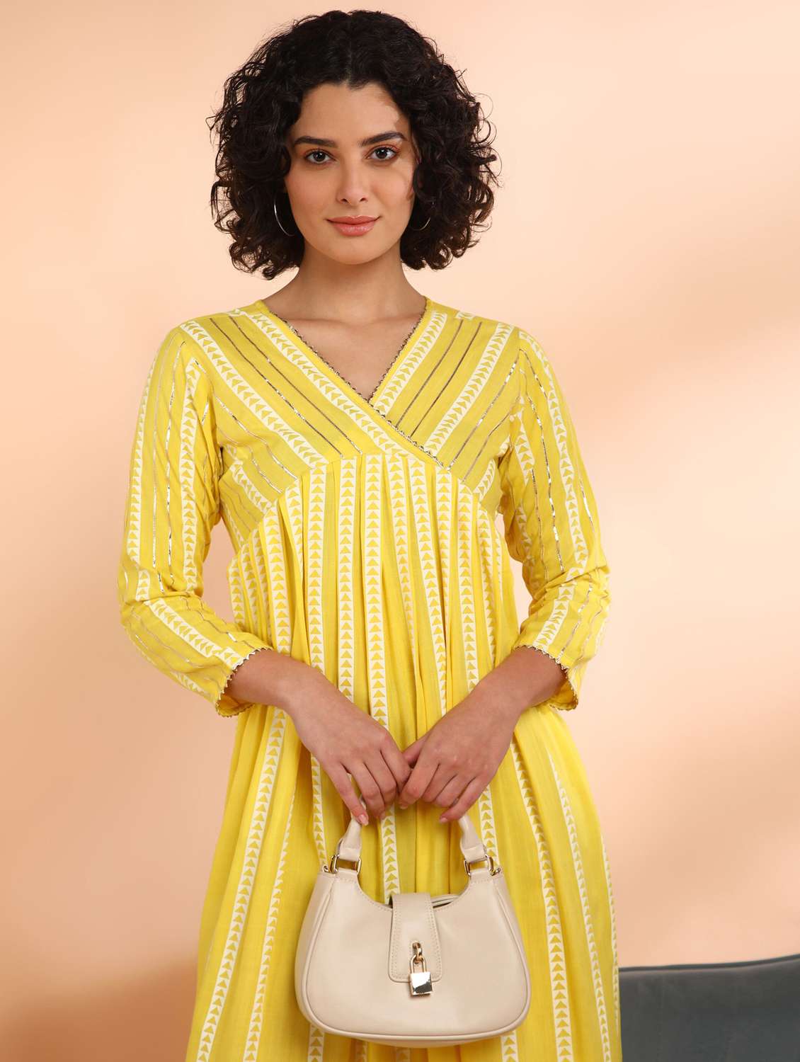 women printed three quarter sleeve ethnic dress - 22406879 -  Standard Image - 1