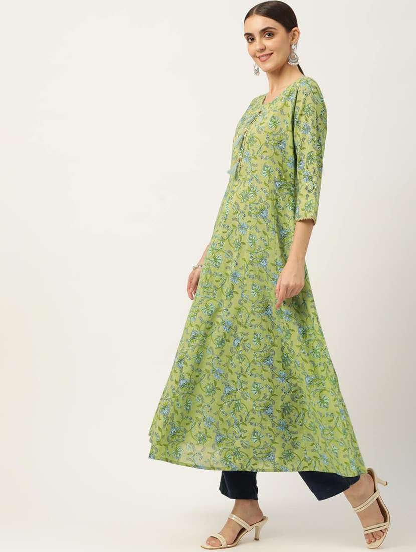 women floral printed three quarter sleeve anarkali kurta - 22406893 -  Standard Image - 4