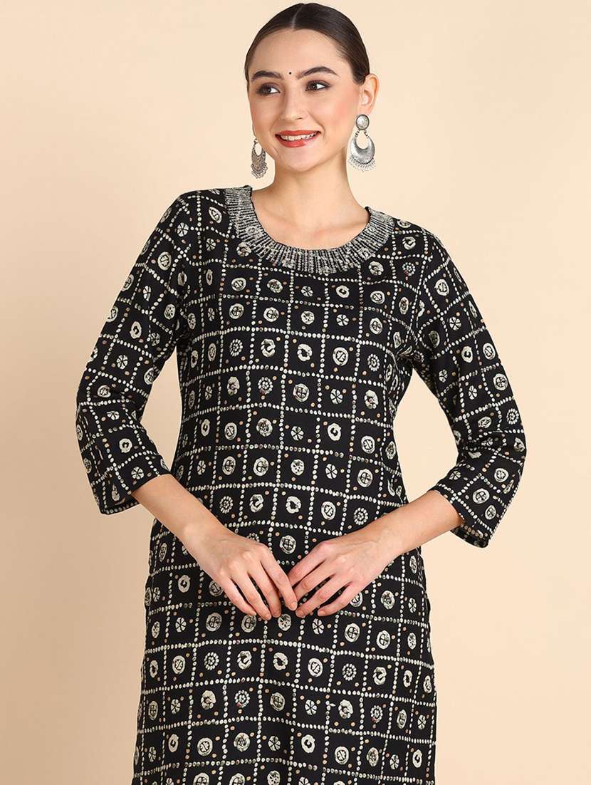 women printed three quarter sleeve straight kurta - 22406900 -  Standard Image - 1
