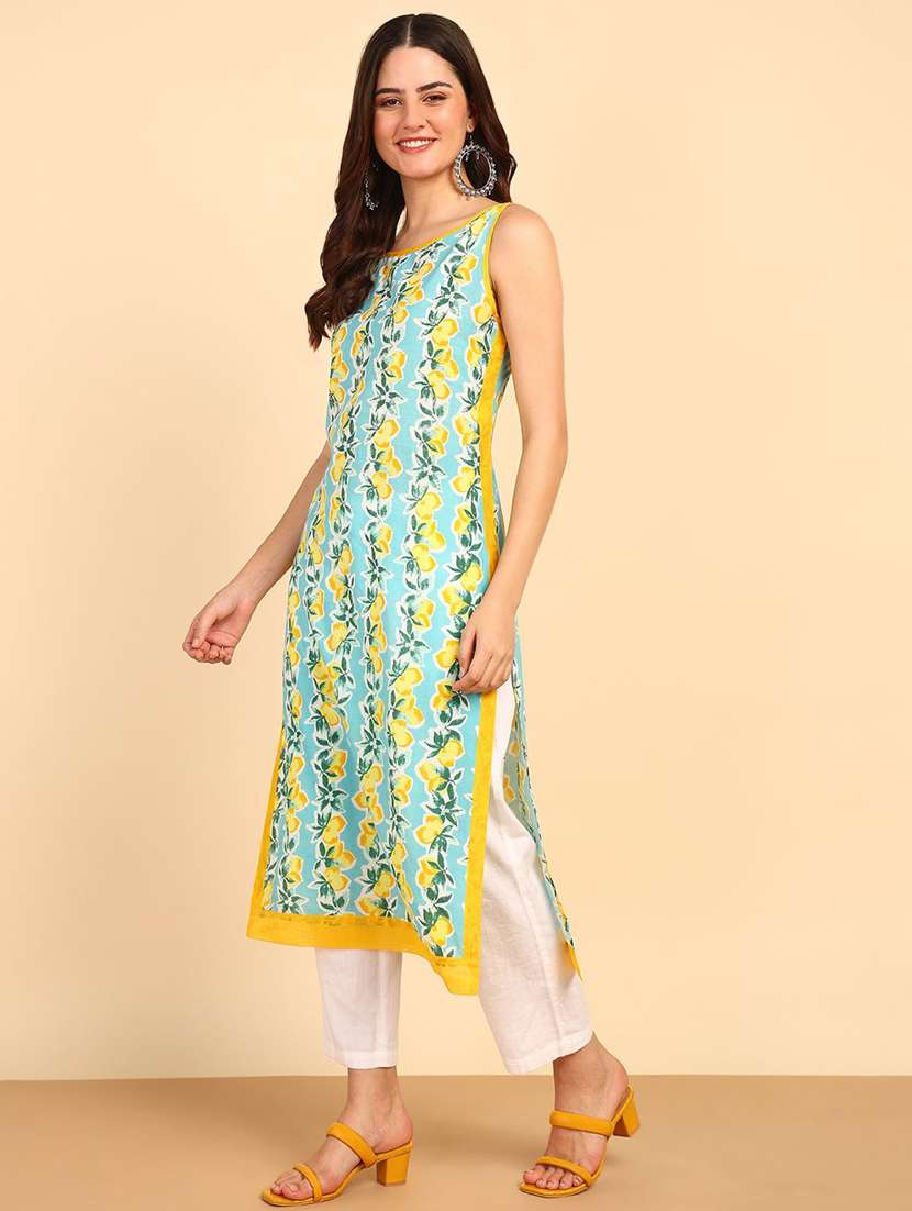 women printed sleeveless straight kurta - 22406906 -  Standard Image - 4