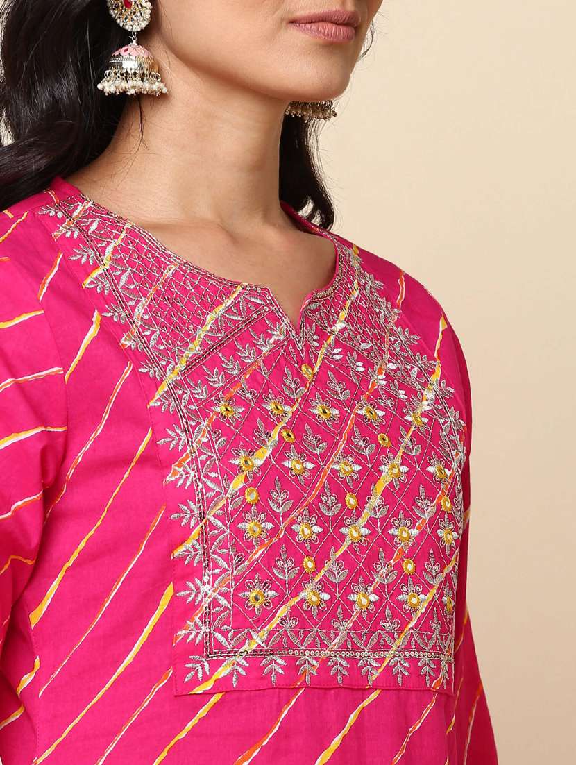 women leheriya three quarter sleeve straight kurta - 22406933 -  Standard Image - 1