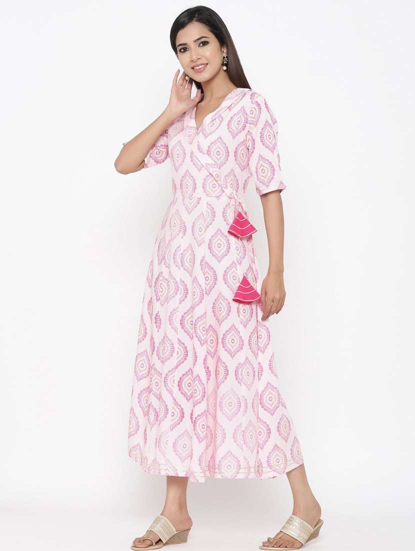 women printed short sleeve angrakha kurta - 22406941 -  Standard Image - 4