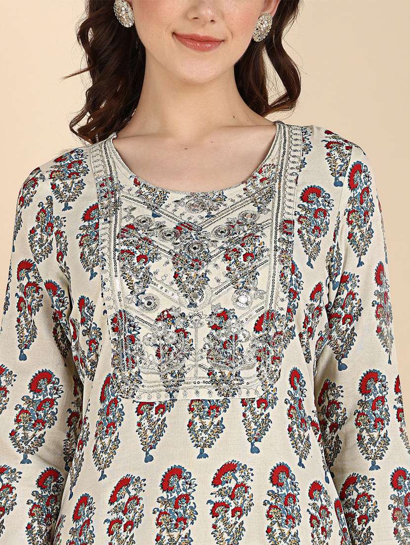 women floral printed three quarter sleeve straight kurta - 22406944 -  Standard Image - 1