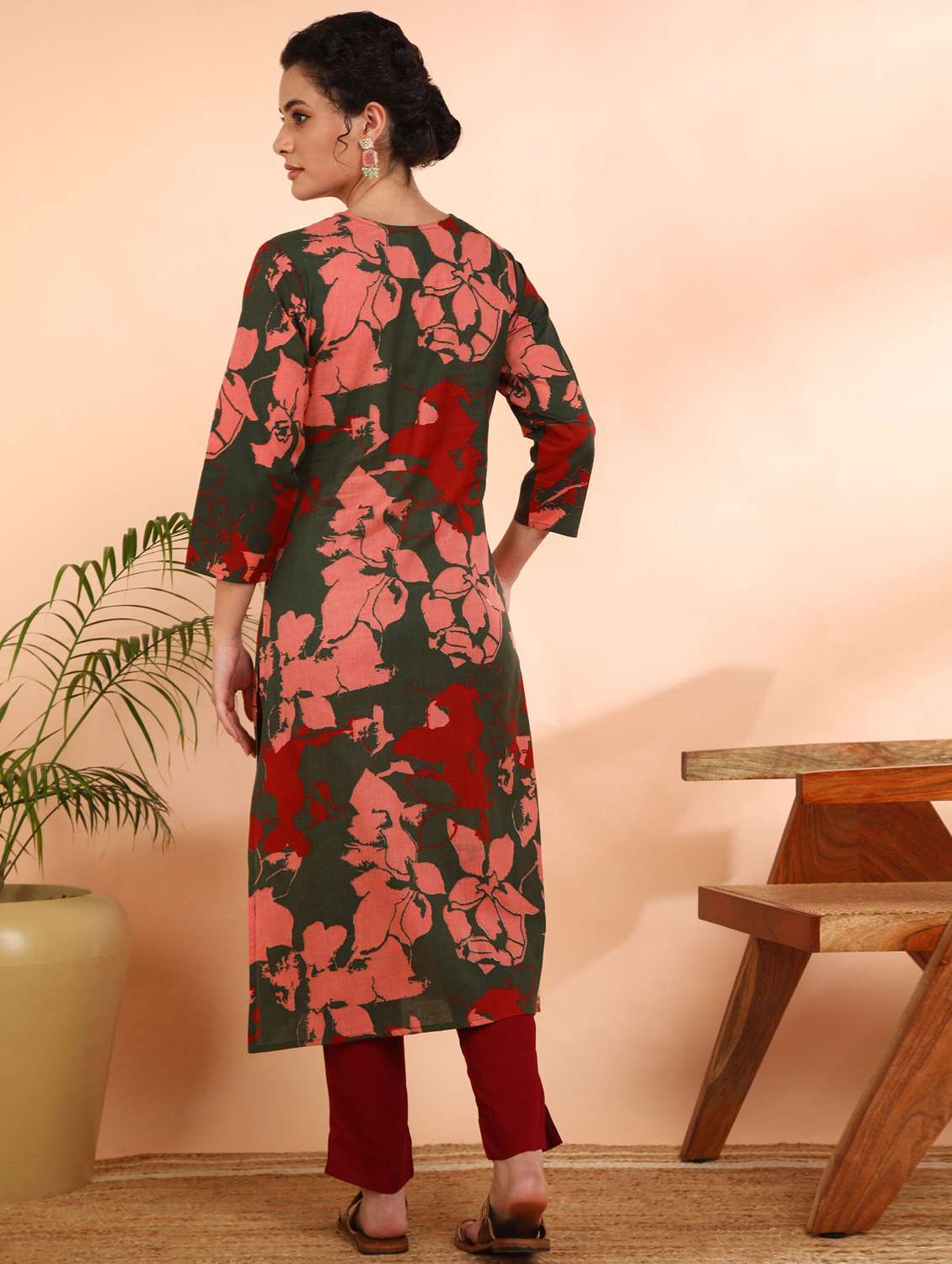 women floral printed three quarter sleeve a-line kurta - 22406948 -  Standard Image - 1