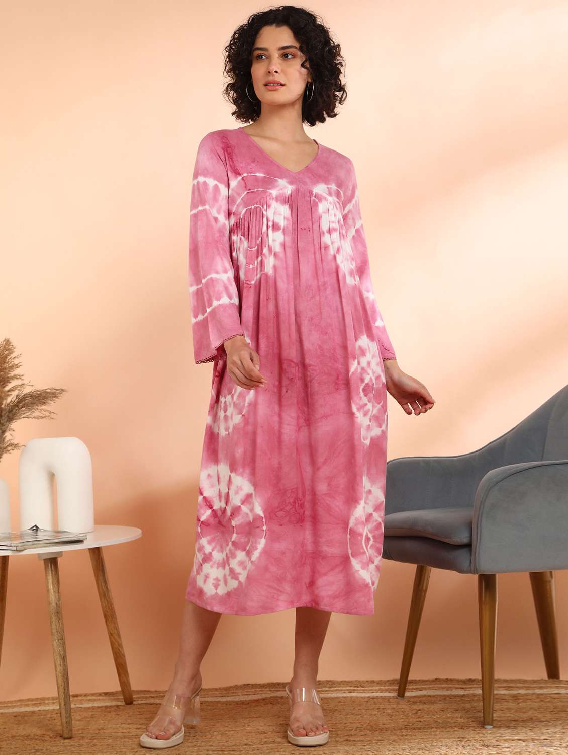 Women Tie & Dye Printed Long Sleeve Ethnic Dress - 22406960 -  Standard Image - 4