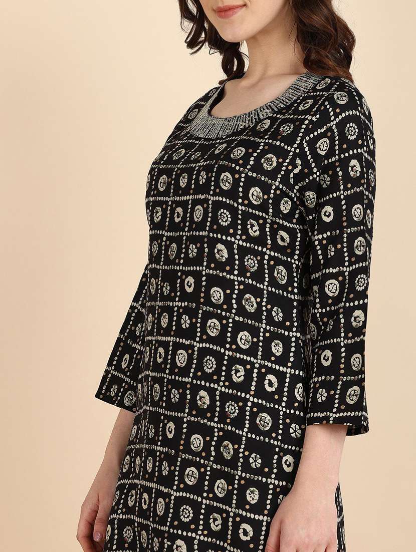 women printed three quarter sleeve straight kurta - 22406994 -  Standard Image - 1