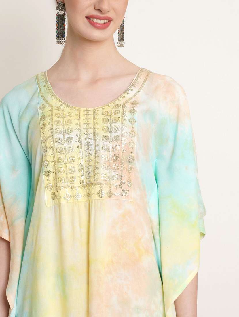 women tie & dye printed kimono sleeve kaftan kurta - 22407008 -  Standard Image - 1