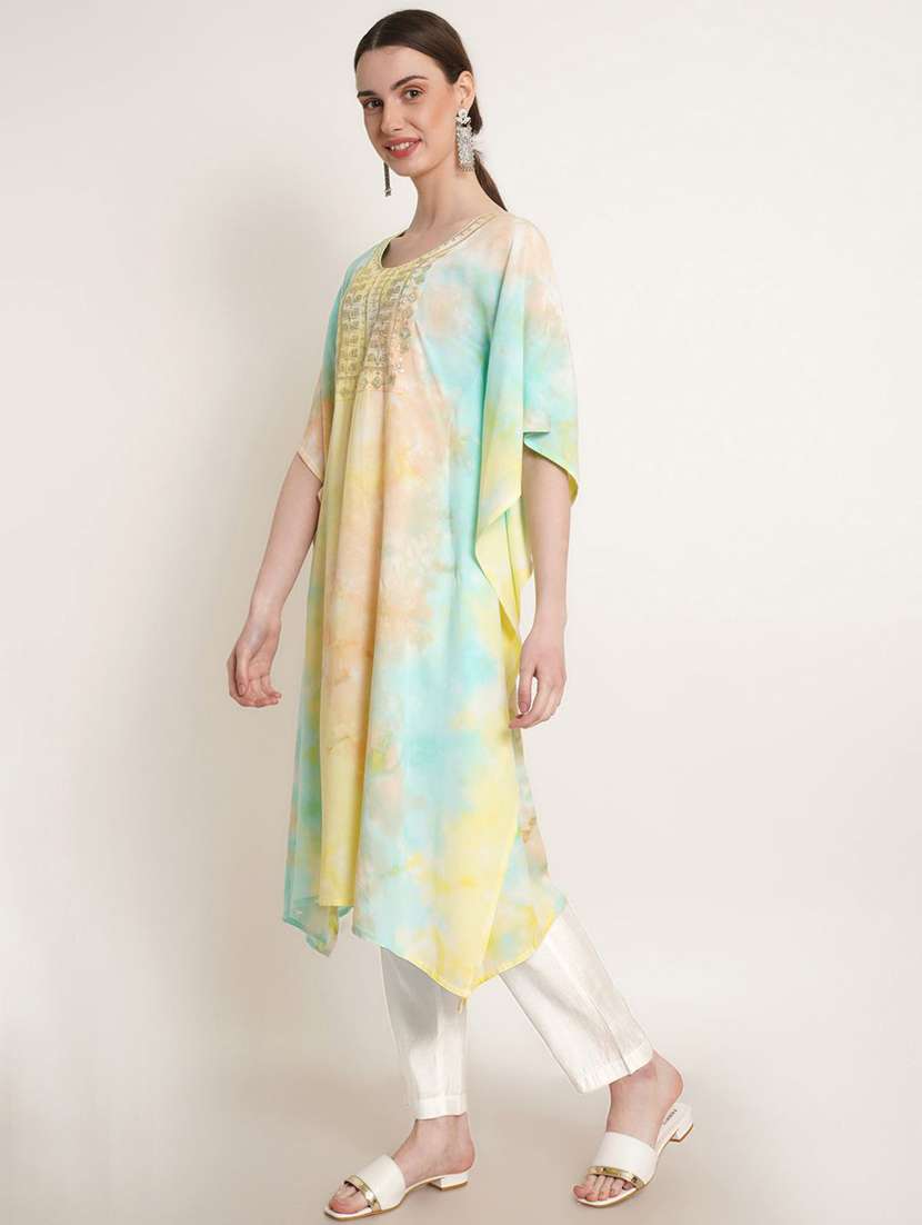 women tie & dye printed kimono sleeve kaftan kurta - 22407008 -  Standard Image - 4