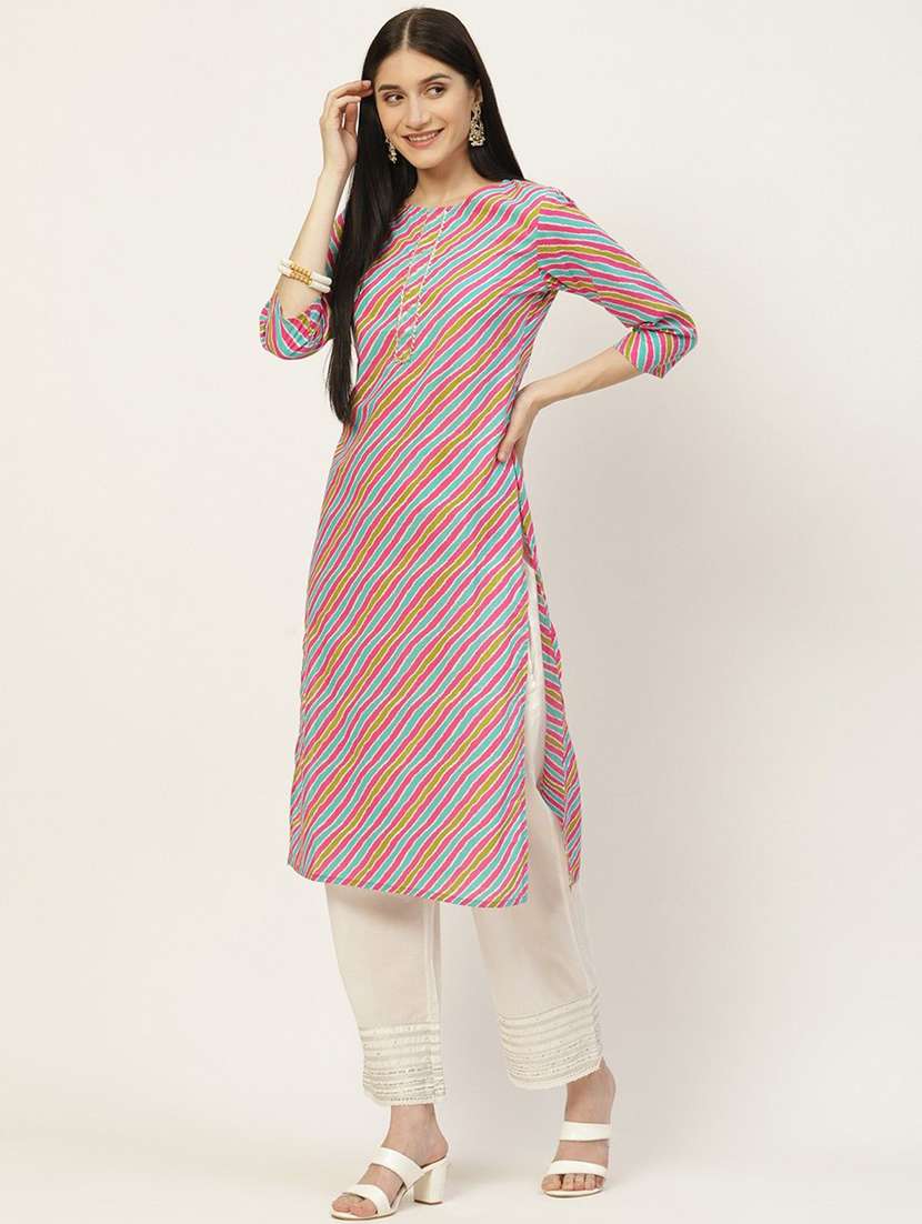 women leheriya three quarter sleeve straight kurta - 22407016 -  Standard Image - 1
