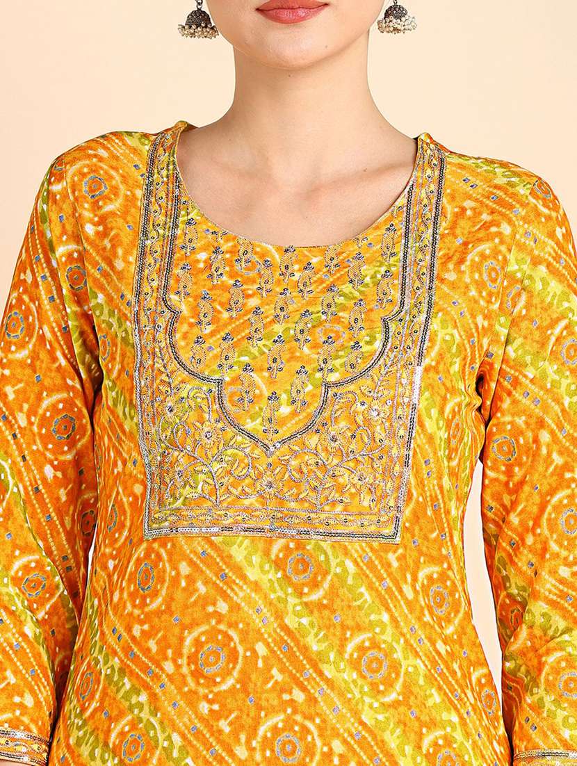 women printed three quarter sleeve straight kurta - 22407029 -  Standard Image - 1