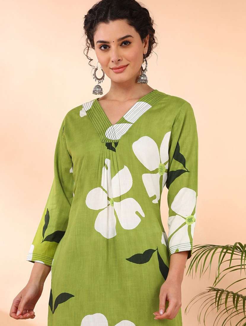 women floral printed three quarter sleeve a-line kurta - 22407032 -  Standard Image - 1